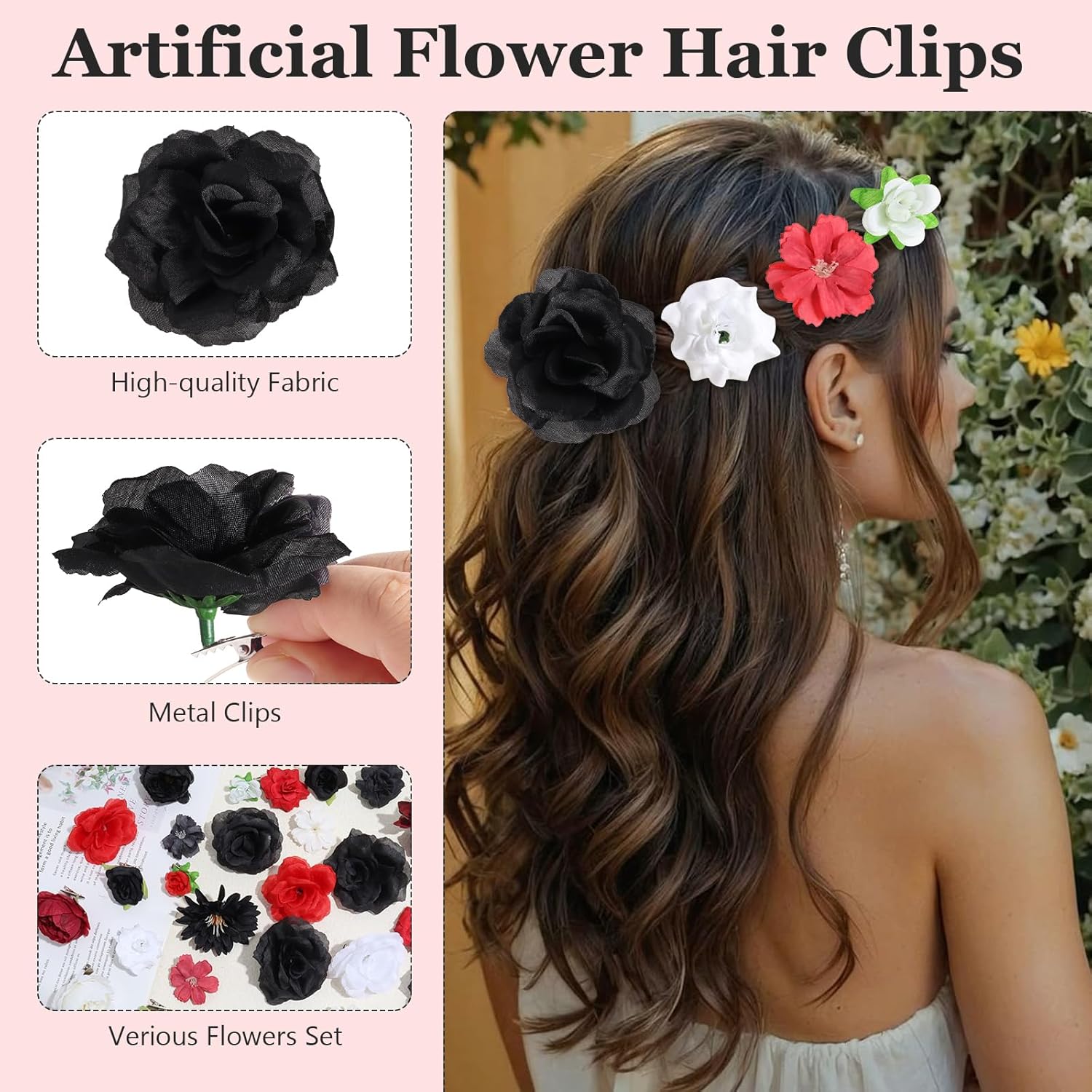 36 Pack Flower Hair Clips Rose Floral Hair Accessories for Women  Bride Claw Clip Side Hair Clip Hairpin Brooch Pin Headpiece for Girls Wedding Halloween Hairstyles