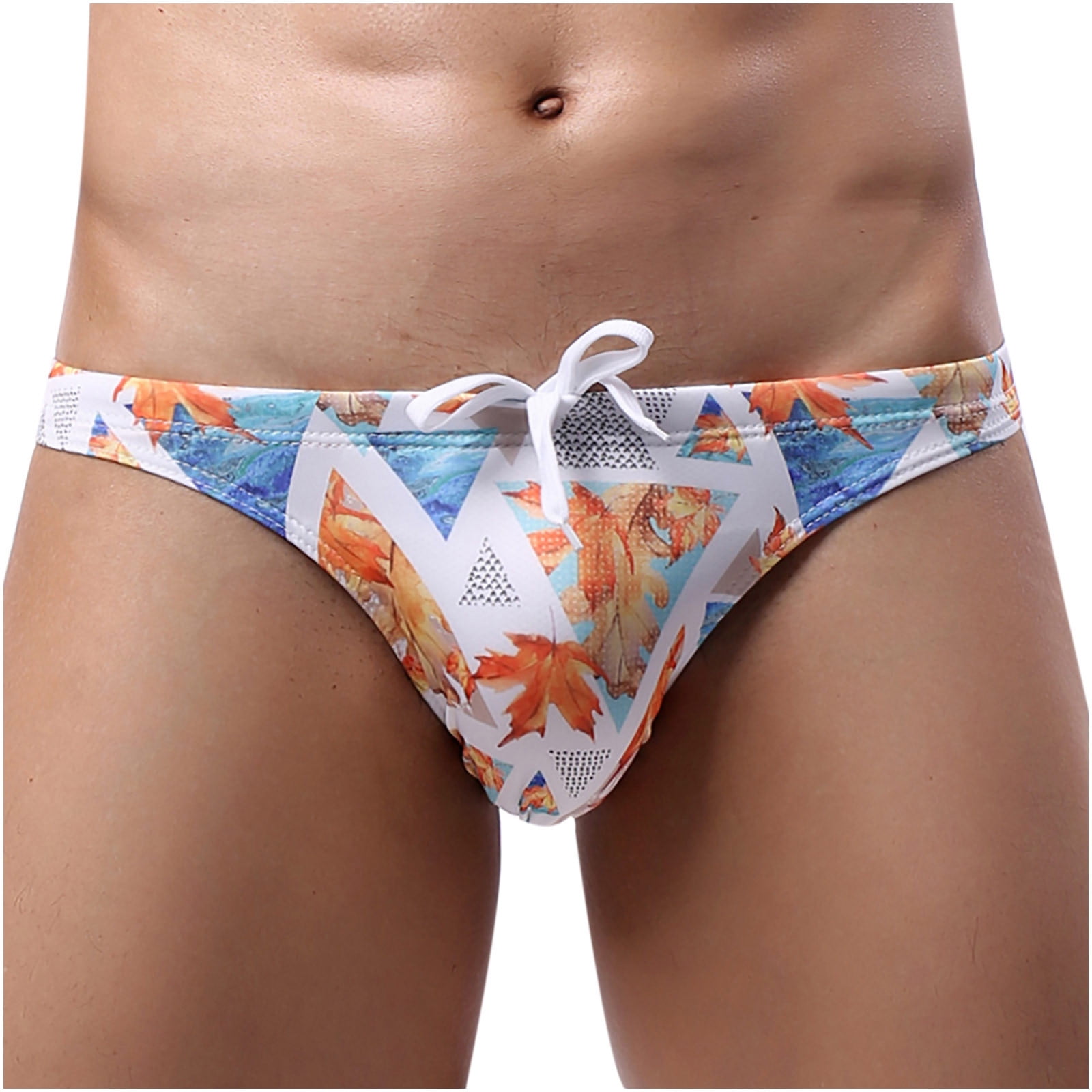 Yubnlvae swimwear for women Men's Underwear Swim Trunks Low-rise Printing  Smooth Men's Brief Swimming Briefs (Orange M) 