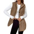thumbnail image 2 of Women's Mid-Length Sleeveless Hooded Vest, Double Sided Fleece Cardigan, Button Front Plush Vest, Embossed Pattern Fleece Vest, Warm Winter Layering Piece, Casual Loungewear Vest Brown M, 2 of 4