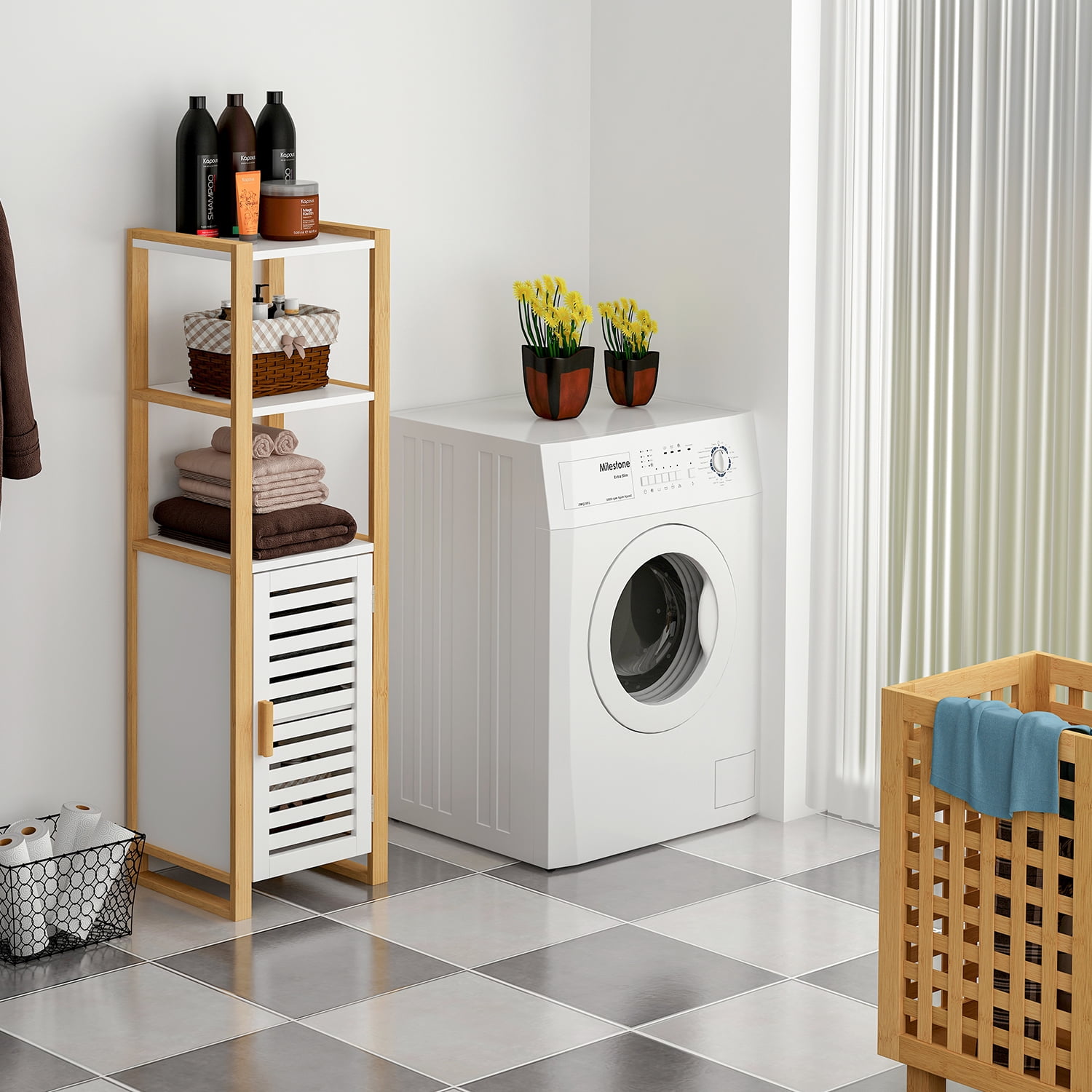 3 Tier Free Standing Bathroom Towel Storage Tall Shelf