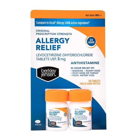 Berkley Jensen Allergy Relief Levocetirizine Dihydrochloride Tablets USP, 5 mg, 110 ct.