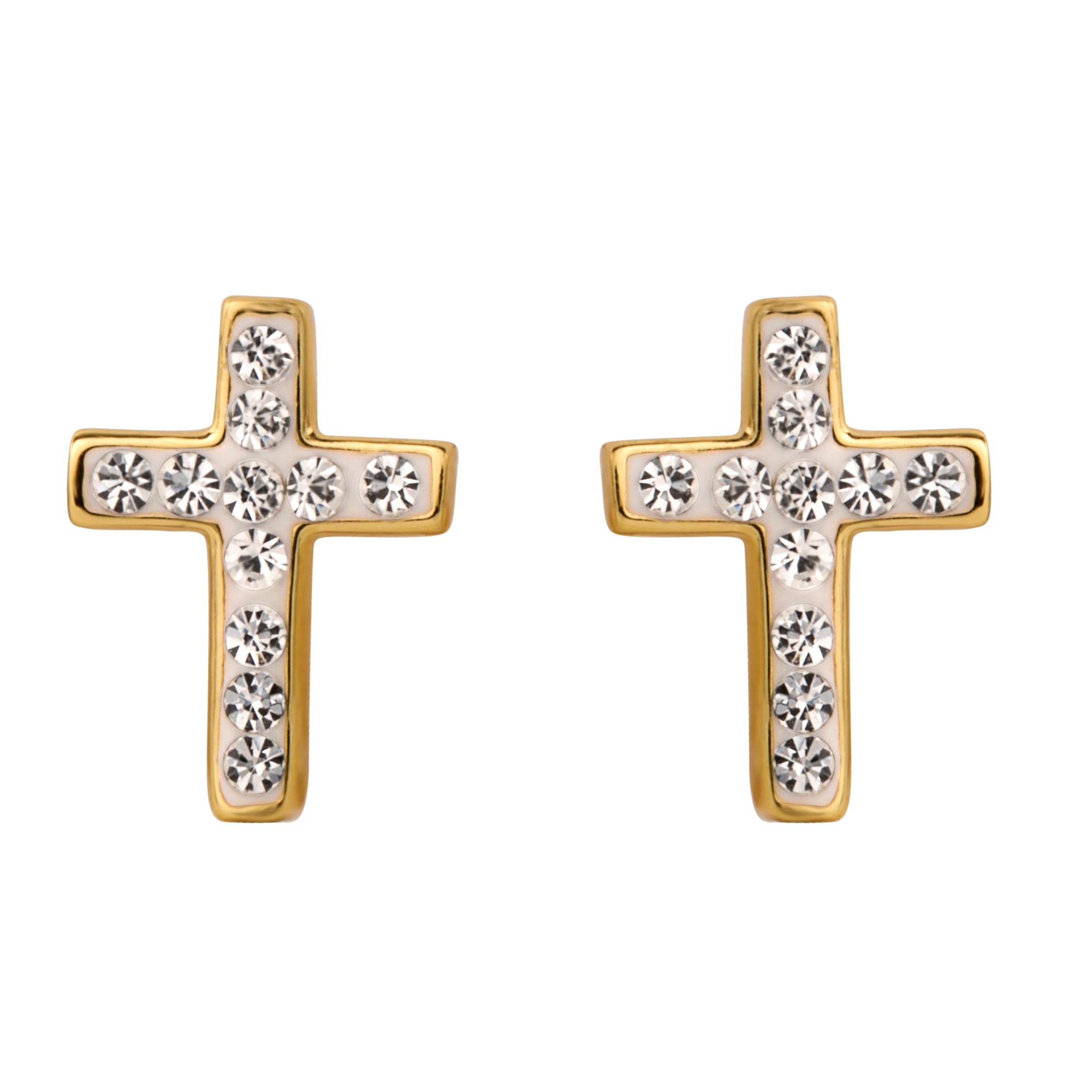 Brilliance Fine Women's Crystal Cross Stud Earrings in 18kt Gold Over Sterling Silver