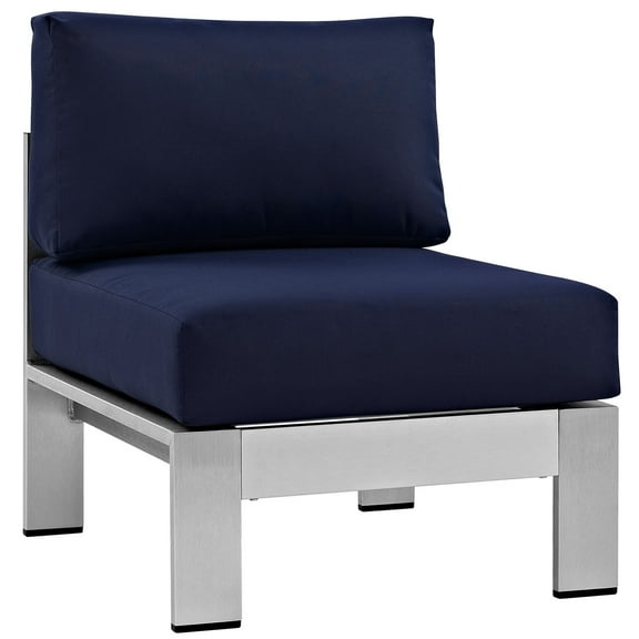 Modern Contemporary Urban Design Outdoor Patio Balcony Lounge Chair, Navy Blue, Metal Aluminum