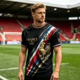 thumbnail image 4 of France 2026 Soccer Cup Fan Jersey for Men, Short Sleeve Crew Neck T-Shirt with Golden Rooster & Tricolor Graphic, Lightweight Breathable Athletic Top, 1 PC Black L, 4 of 5