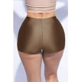 thumbnail image 2 of Shiny Shorts High Waist Hotpants Stretch Lightweight Comfy Short Length Neon Dance Shorts Wet Look Disco Party Rave Brown Large, 2 of 5