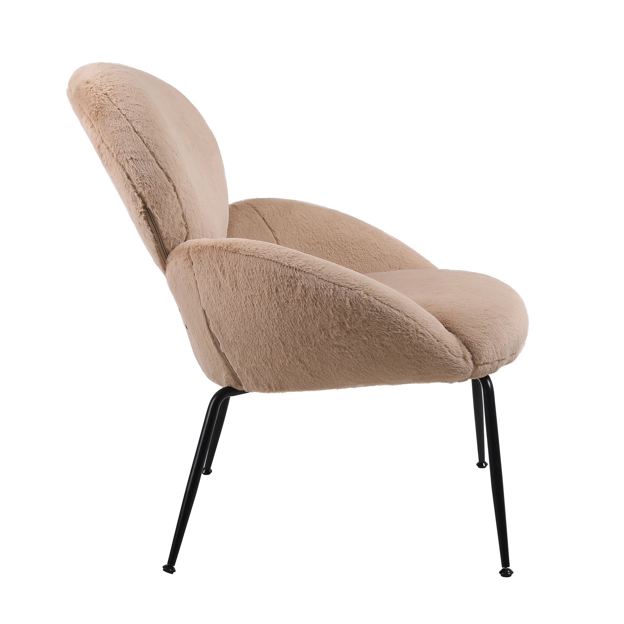 Kadyn Modern Sherpa Armchair with Black Metal Legs, Comfy and Soft Chairs for Bedroom, Light Brown