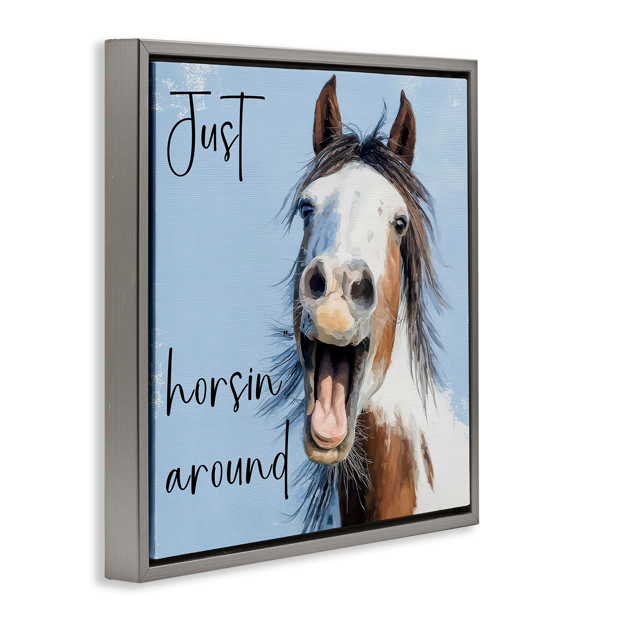 Stupell Industries Just Horsin' Around Gray Framed Floater Canvas Wall Art, design by Kim Curinga