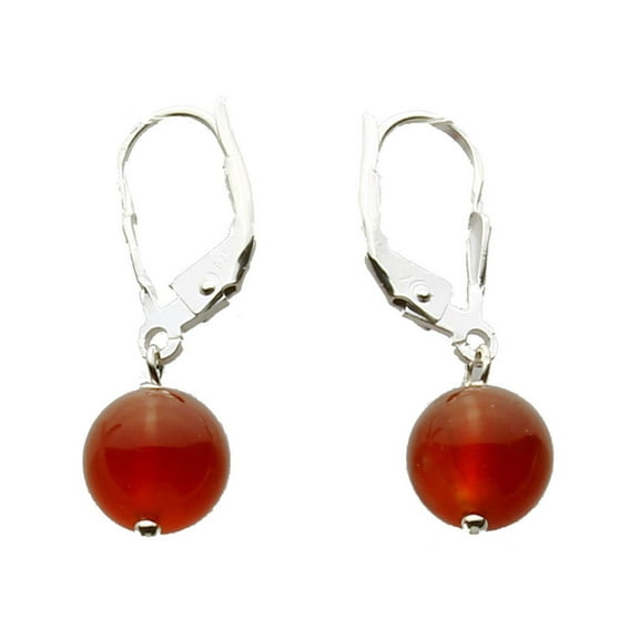 Carnelian 8mm Stone Bead Sterling Silver Leverback Earrings