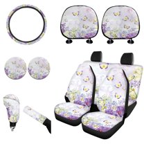 Renewold Butterfly Flower Violet Car Seat Cover 11 PCS for Men Women Car Seat Protector with Steering Wheel Cover Headrest Cover Cup Coasters Handbrake Cover Gear Shift Knob Cover Car Coasters