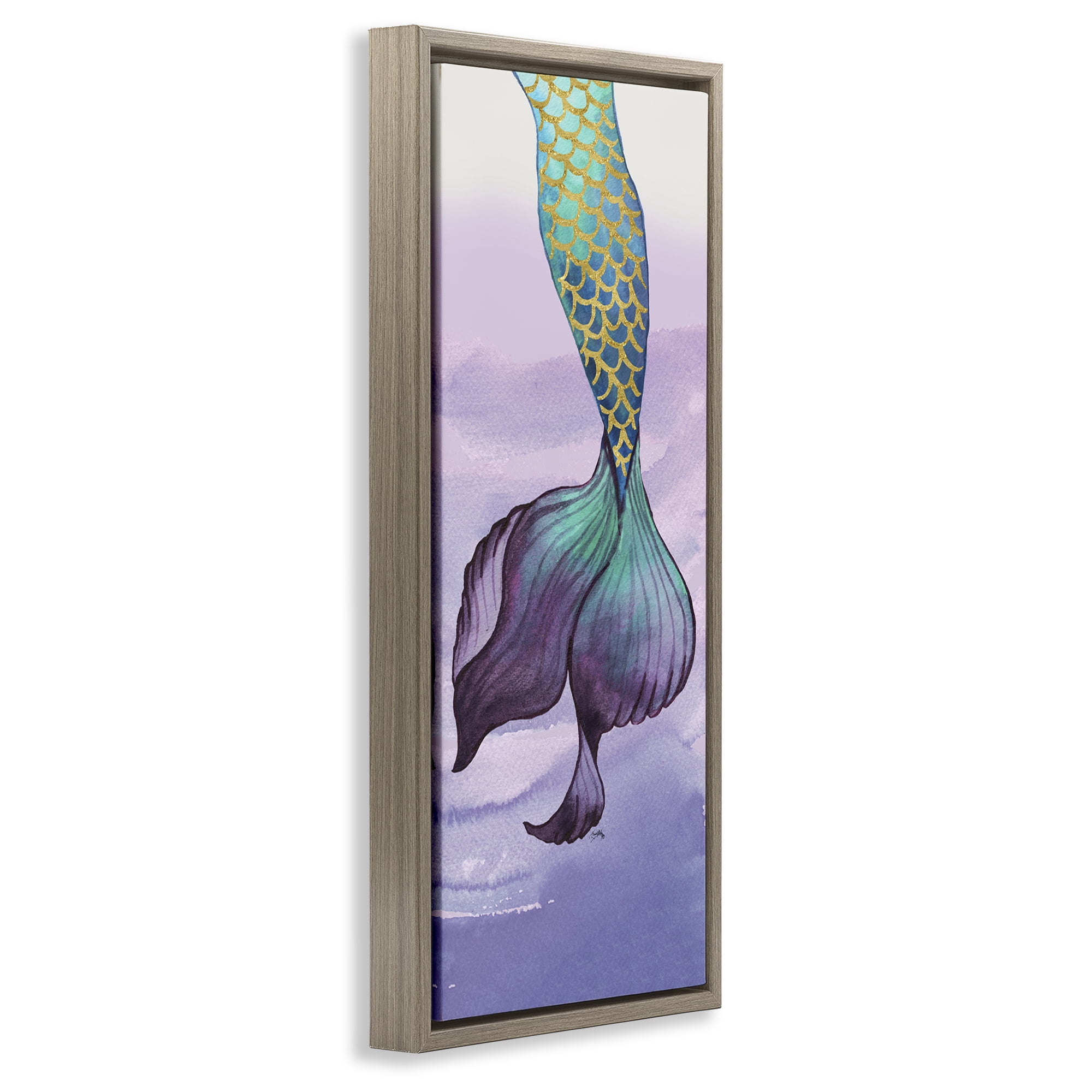 Stupell Industries Glam Accent Mermaid Tail Fairy Tales & Fantasy Painting Brown Floater Framed Art Print Wall Art, 11 x 25