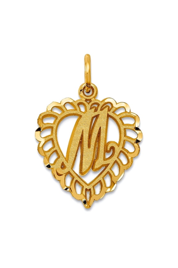 14k Yellow Gold Solid Satin Letter Name Personalized Monogram Initial M Charm 21.9x15mm Pendant Necklace for Women
