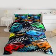 thumbnail image 2 of Homewish Cartoon Sports Car Bedding Comforter Set, Automobile Twin Comforter Sets, Checkeres Stripes Graffiti Reversible Bedding Set, Breathable Home Decor, 2pcs, 2 of 8