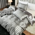 thumbnail image 6 of Move Over Gray Satin Duvet Cover Set Queen Luxurious Stripes Pattern Gray Satin Bedding Set Microfiber No Filling, 6 of 8