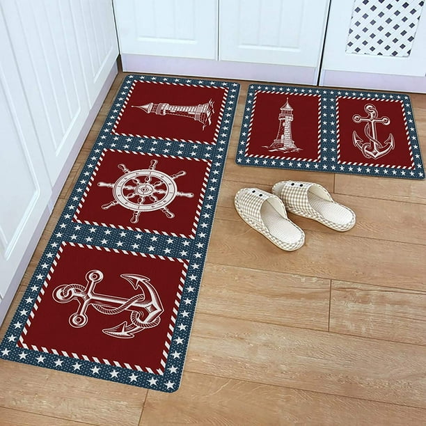 Kitchen Rug Set 2 Piece PVC Leather Floor Mat Anchor Ship Independence