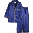 thumbnail image 1 of Kids Toddler Baby Girl Boy Satin Pajamas Set Long Short Sleeve Button-down Pajama Shirt Top+pants Bottoms Sleepwear Outfits, 1 of 4
