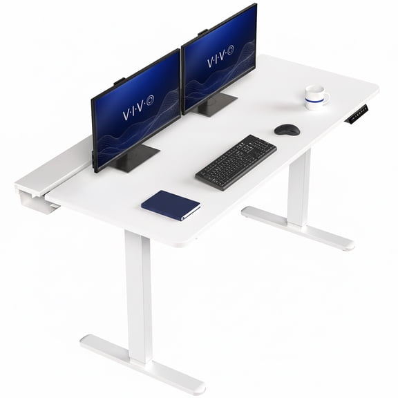 VIVO Electric 60" x 30" Desk, Full Pad, White Hidden Cable Tabletop, White Frame