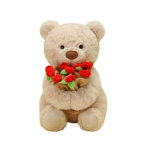 Elainilye Bear Plush with Red Rose, Cute Stuffed Animal Toy, Valentine's Day Gift for Her, Anniversary Birthday Present, Home Desk Decoration