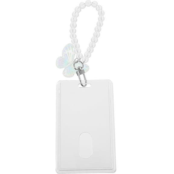 OUNONA Butterfly Card Holder Carabiner Keys Keychain Lanyards Wallet White