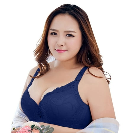 

SBYOJLPB Women S Plus Size Adjustable Sports Extra-Elastic Breathable Lace Trim Bra (Blue)