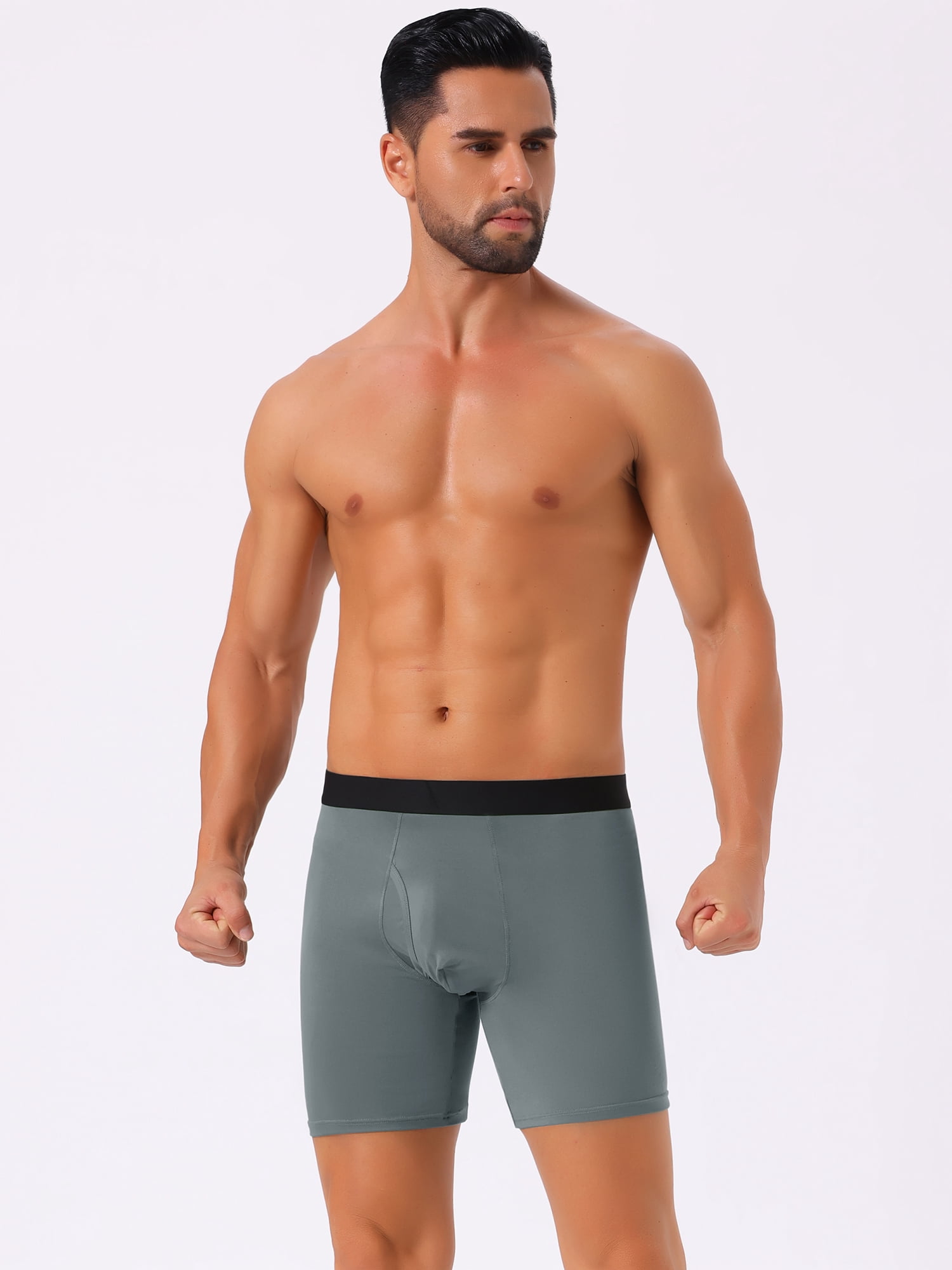 DARING DIVA Men's Lightweight Solid Color Soft Stretch Open-fly Boxer Briefs 36 Dark Gray
