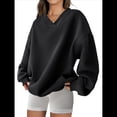 thumbnail image 1 of Sudadera de Cuello en V de Gran Tamaño para Mujer, Sudadera de de Larga, Sudadera con Capucha, Tops Cómodos, Ropa 2025 Negro XL, 1 of 7