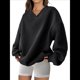 thumbnail image 1 of Sudadera de Cuello en V de Gran Tamaño para Mujer, Sudadera de de Larga, Sudadera con Capucha, Tops Cómodos, Ropa 2025 Negro L, 1 of 7