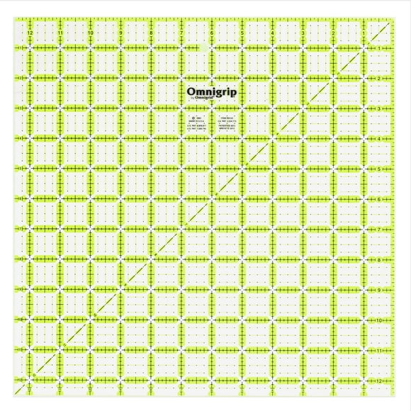 Omnigrid Omnigrip x 12-1/2" Non-Slip Square Quilting Ruler, Clear