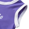 thumbnail image 4 of AJTQTH Girls Cute Sundress Round Neck Sleeveless Flowy Cotton Gowns Frocks Kids Toddler Baby Cute Letter Printed Summer Casual Outfits for Beach Holiday Party Birthday Purple 1 Years, 4 of 5
