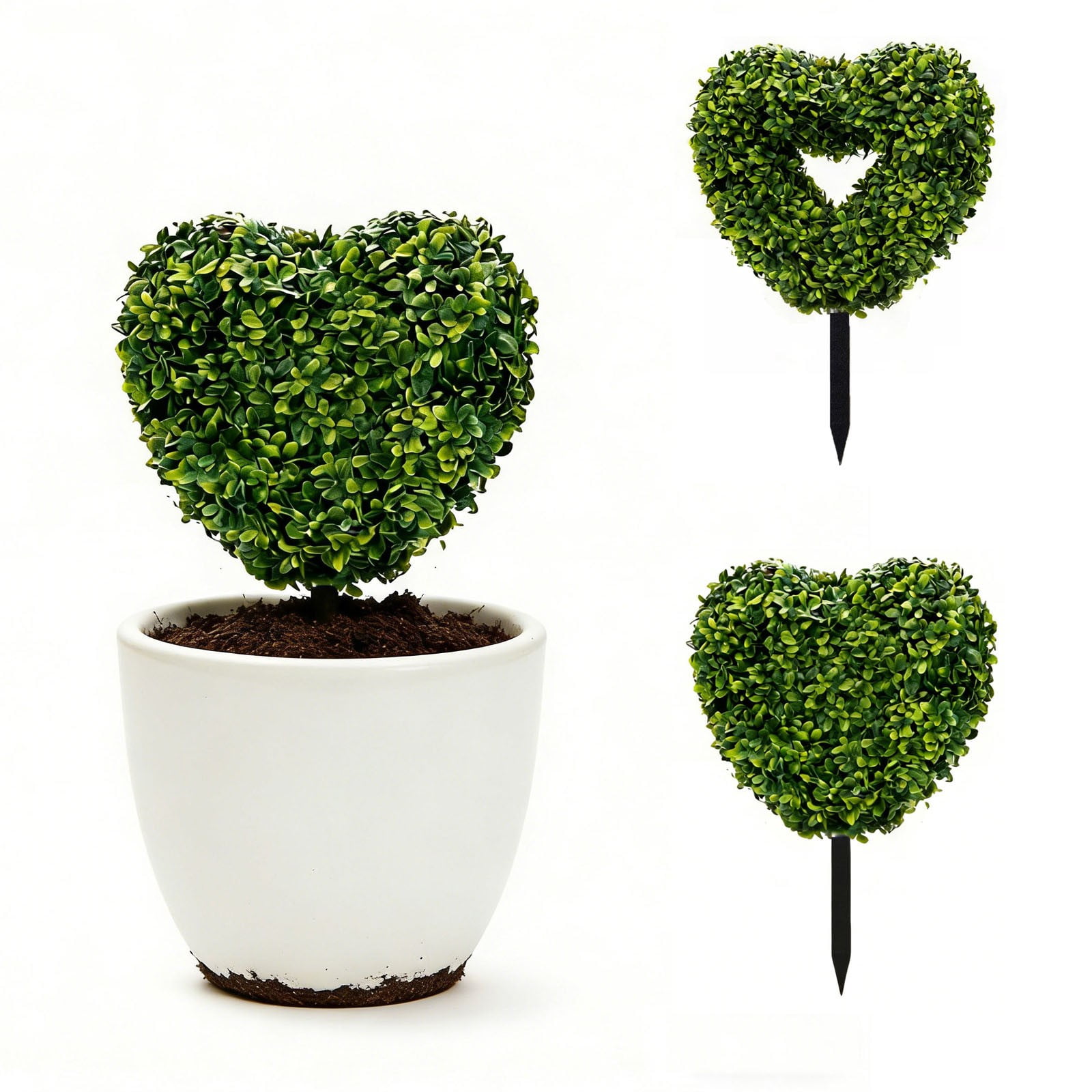 DAMAI 11.8in Artificial Heart Openwork Boxwood Topiary, Valentine's Day Heart Shaped Topiary Trees, Faux Boxwood Decoration Ball Tree with Planter Pots for Indoor Outdoor Home Porch Decor
