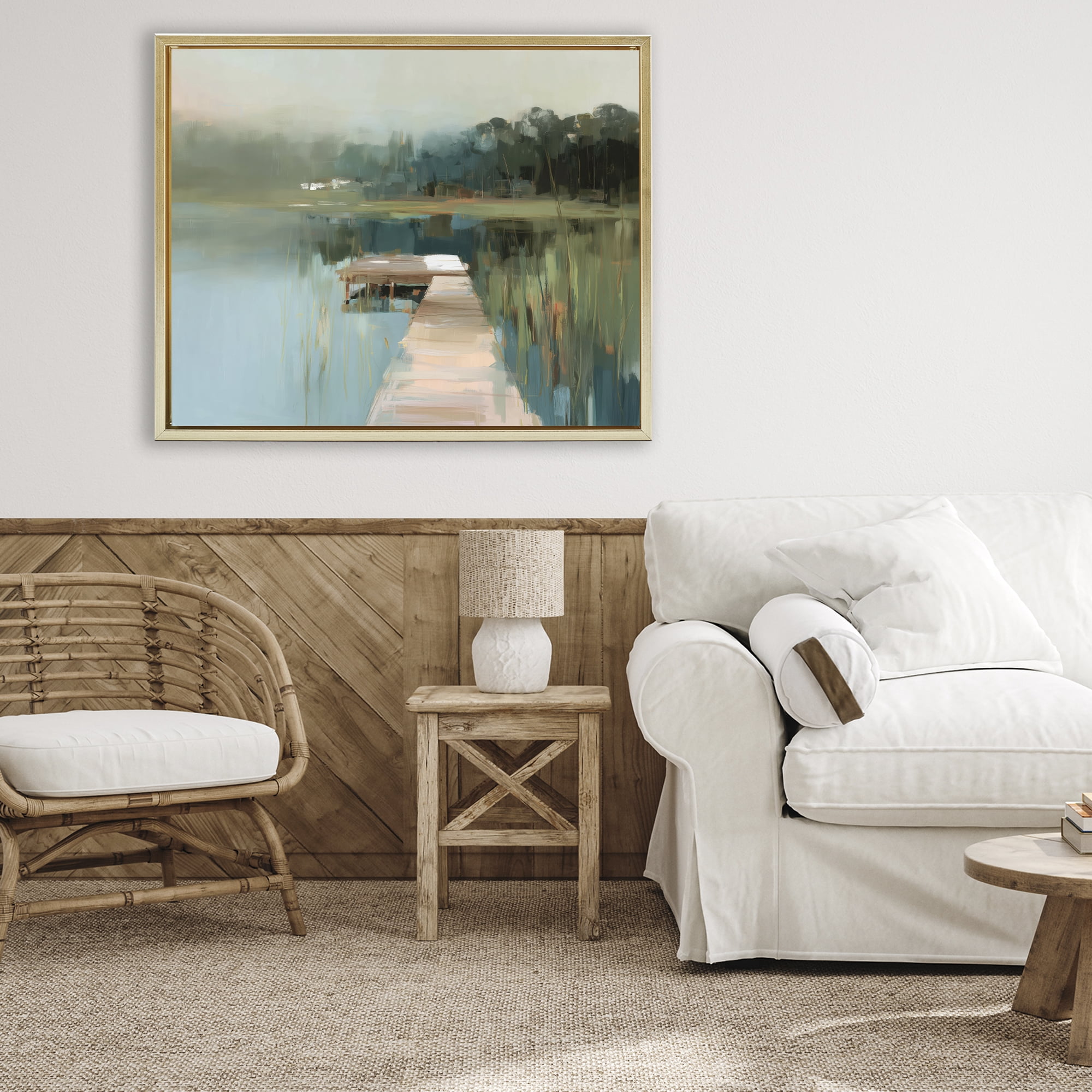 Stupell Industries Marsh Pier Abstraction Gold Framed Floater Canvas Wall Art, design by Kim Curinga