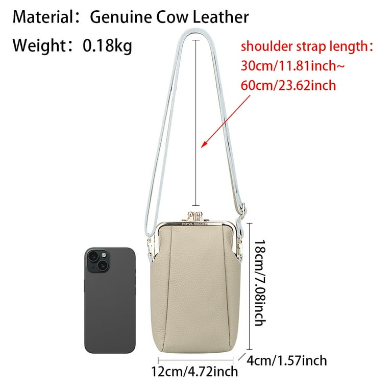 Royal Bagger Mini Shoulder Crossbody Bag Genuine Leather Kiss Lock Mobile Phone Bags Casual Clutch Wallet Purse for Women