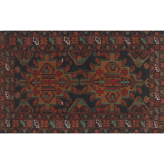 Ahgly Company Machine Washable Indoor Rectangle Traditional Dark Brown Area Rugs, 2' x 5'