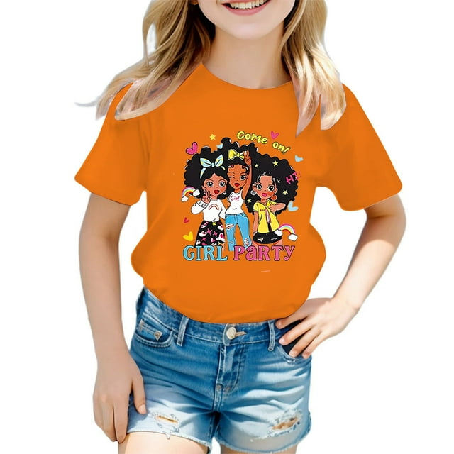 HNMKIU Hauts Tendance pour Filles T-Shirt Graphique à Col Rond Manches Courtes pour l'Été Tenue Décontractée Designs Confortables
