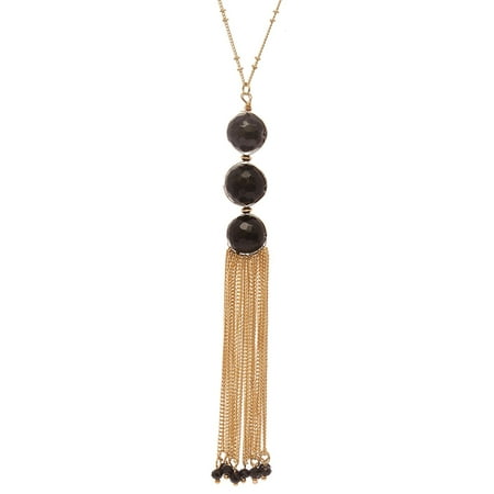 Dangle Style Pendant Necklace - Women's Round Bead with Chain Tassel Dangling Pendant with 30