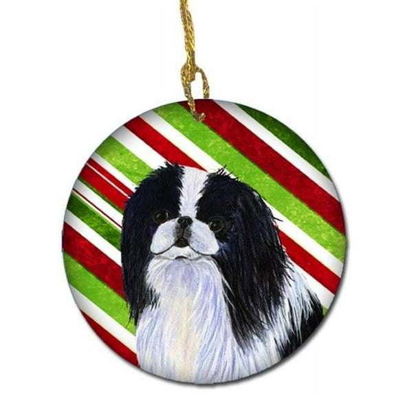Japanese Chin Candy Cane Holiday Christmas Ceramic Ornament
