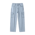 thumbnail image 2 of GrmtClth Mens Light Soft Denim Cargo Pants, Wide Leg Multi Pocket Loose Trousers, Casual Street Relax Outfit, All Season Male Daily Wear Light Blue XL, 2 of 5