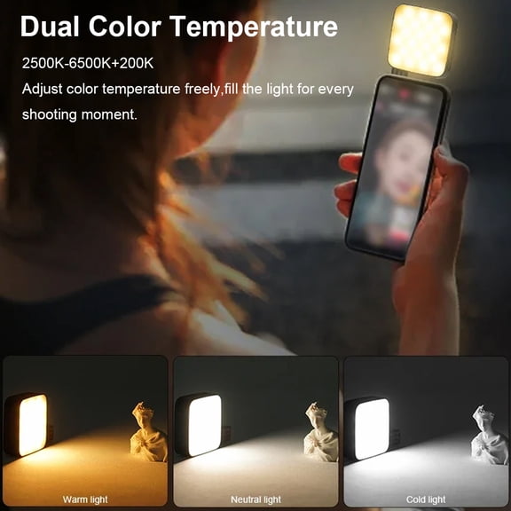Ourlife Magnetic Pocket LED Fill Light, Mini Rechargeable Phone Light with 3 Color Temperatures, Foldable Clip-on Selfie Lamp for Photography, Live Streaming & Outdoor Use - Black