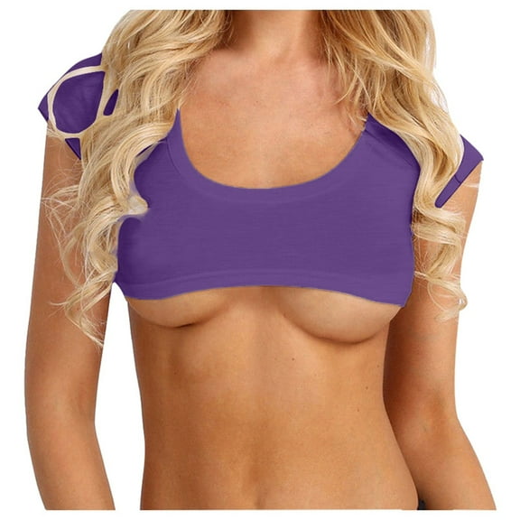 COMVALUE Women's Low Cut Short Tank Top T Shirt Sexy Crop Top (Purple, XL)