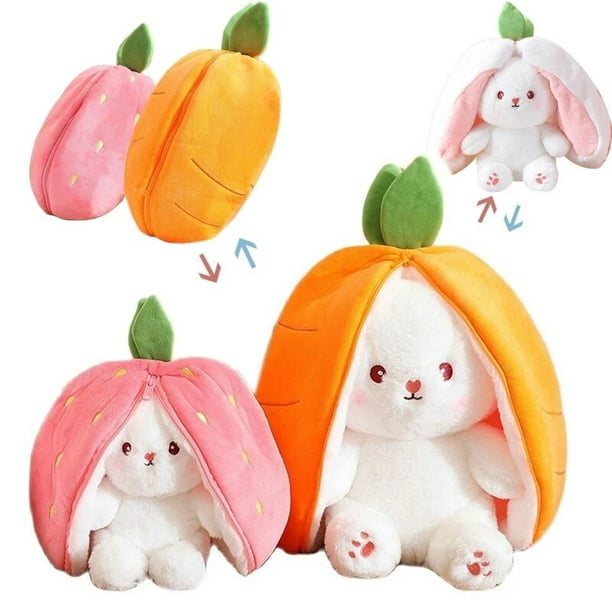 Jouet en peluche lapin fraise carotte amusant, sac créatif en peluche,  transformation de fruits bébé, poupée en peluche pour enfants 