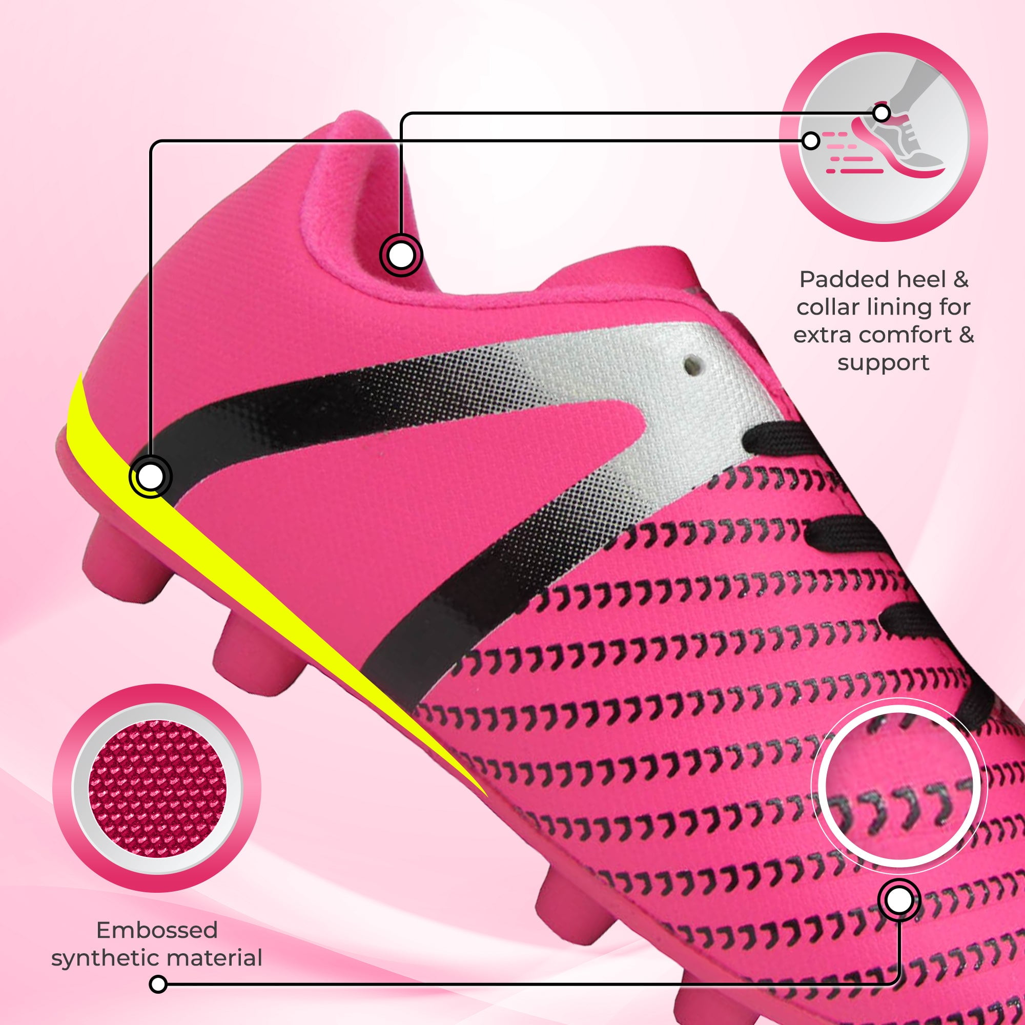 Vizari USA Impact Firm Ground Soccer Cleats for Kids – Comfortable, Lightweight, and Durable Shoes for Toddlers, Little Kids, and Big Kids - Pink/Silver, 2.5
