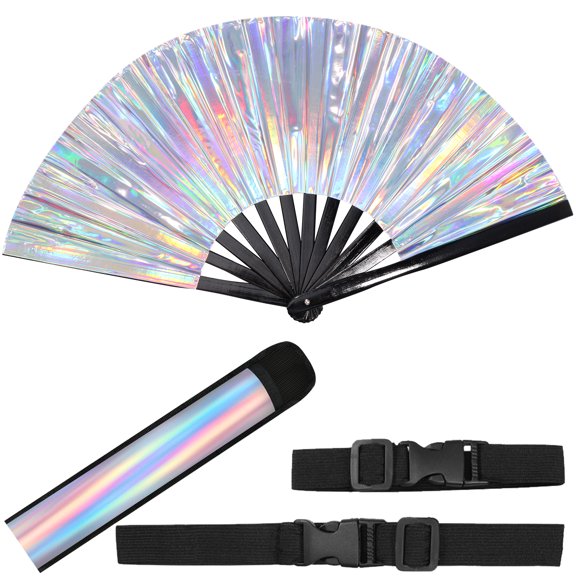 Threns Dance Popping Fan with Storage Sleeve and Strap Foldable Rave Fan Portable Line Dance Hand Accessories Vibrant Color Easy to Use for Women Line Dancing