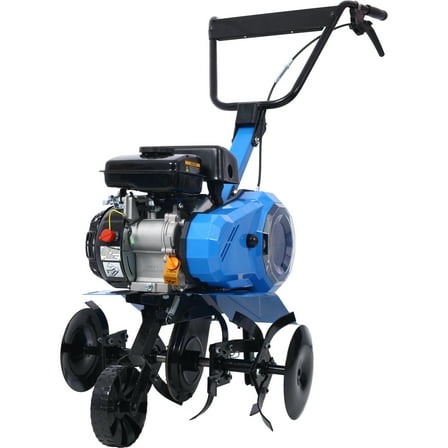 LuckyNote 78.5CC 4-Cycle Gas Tiller and Cultivator 2-in-1, 18 Inch Tilling Width, Adjustable Depth with Wheels Blue