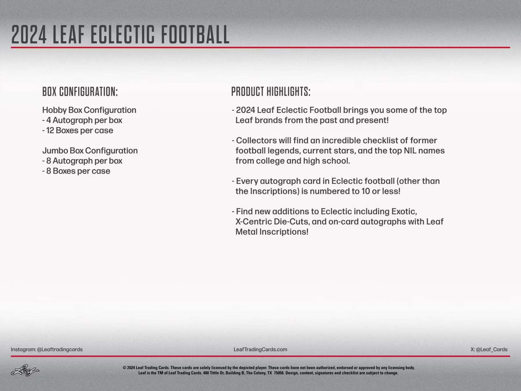 2024 Leaf Eclectic Football Jumbo Box
