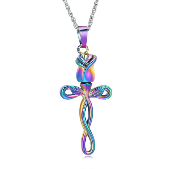 Rose Flower Urn Necklace Cross Cremation Jewelry for Ashes for Women Urn Keepsake Pendant Human / Pet Memorial Locket Holder