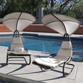 thumbnail image 2 of 2X Rocking Hanging Lounge Chair - Curved Chaise Rocking Lounge Chair Swing For Backyard Patio w/ Built-in Pillow Removable Canopy with stand {Beige}, 2 of 8