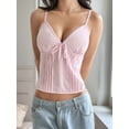 thumbnail image 4 of Women Y2k Babydoll Top Lace Ruffle V Neck Spaghetti Strap Peplum Tank Tops Pink S, 4 of 9