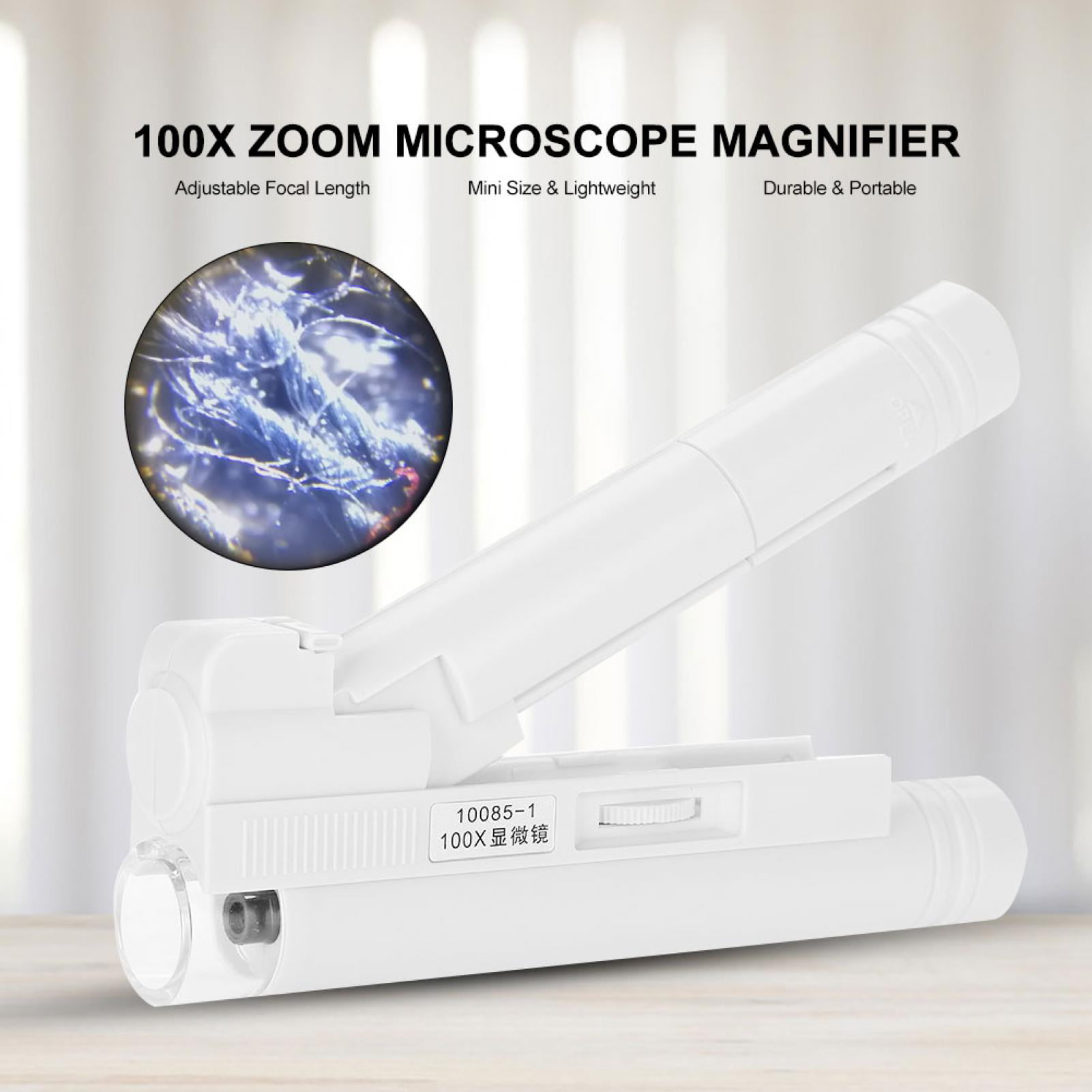 Domqga Magnifier with LED Light,100X Zoom Microscope Double Tube Jewelry  Magnifier Pocket Magnifying Glass with LED Light, Jewelry Magnifier