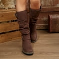 thumbnail image 2 of Brown Women'S Stylish Mid Calf Boots With Multiple Buckles Casual Versatile Design Block Heel Flock Upper Fall Winter Trendy Textured Long Boots Comfortable For Smart Casual Looks, 2 of 9