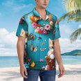 thumbnail image 2 of KLL Men's Hawaiian Shirt Short Sleeve Button Down Beach Shirts-Whimsical Cats and Flowers Scene, 2 of 5
