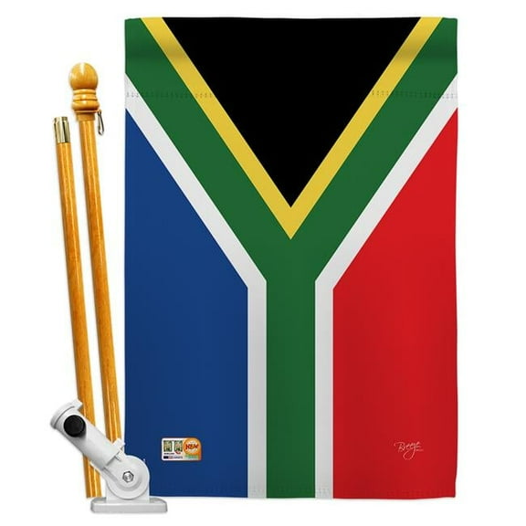 Breeze Decor BD-CY-HS-108208-IP-BO-D-US14-BD 28 x 40 in. South Africa Flags of the World Nationality Impressions Decorative Vertical Double Sided House Flag Set with Pole Bracket & Hardware